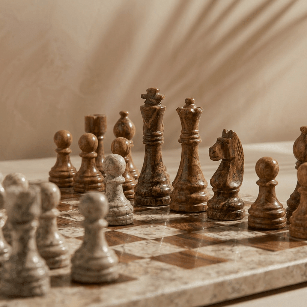Marble Chess Set with Storage Case - Coffee and Brown