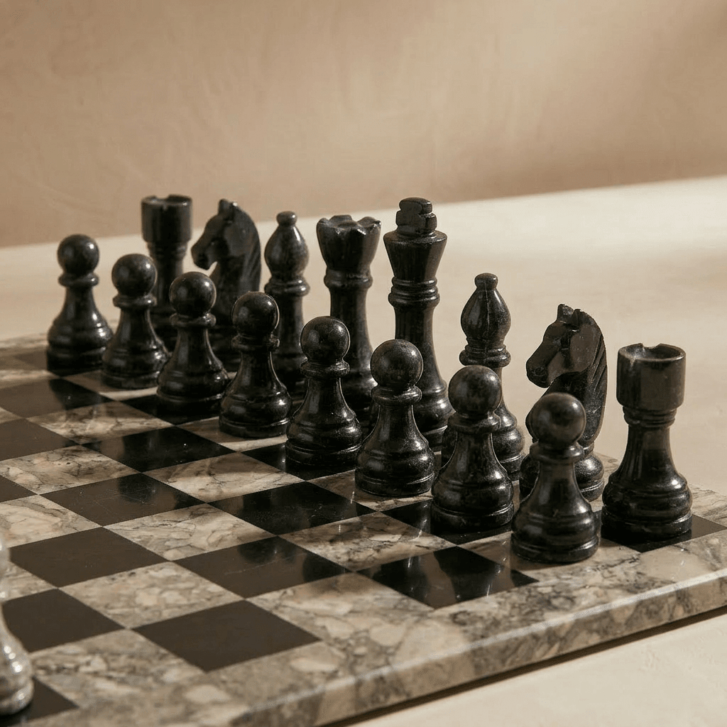 Marble Chess Set with Storage Case - Oceanic and Black
