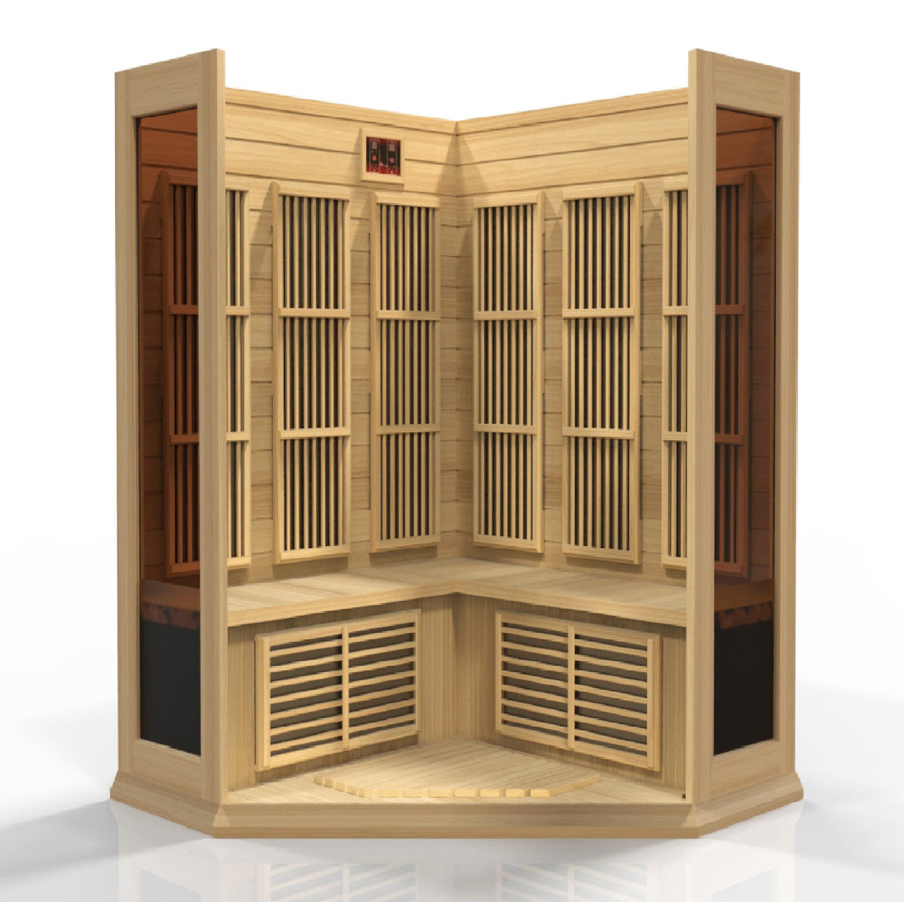 MAXXUS 3 Person Low EMF FAR Infrared Corner Sauna MX-K356-01 - LUXUSFIT Luxury Exercise & Recovery Equipment