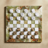 Thumbnail for Marble Checkers Set with Storage Case - Onyx and White