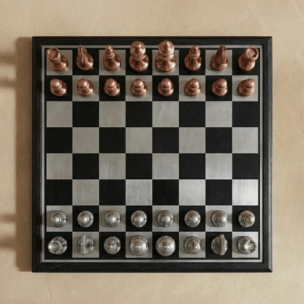 Modern Rustic Metallic Chess Set - Copper and Silver Chess Set