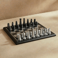 Thumbnail for Art Deco Metallic Chess Set - Black and Silver Chess Set