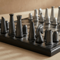 Thumbnail for Art Deco Metallic Chess Set - Black and Silver Chess Set