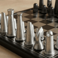 Thumbnail for Art Deco Metallic Chess Set - Black and Silver Chess Set