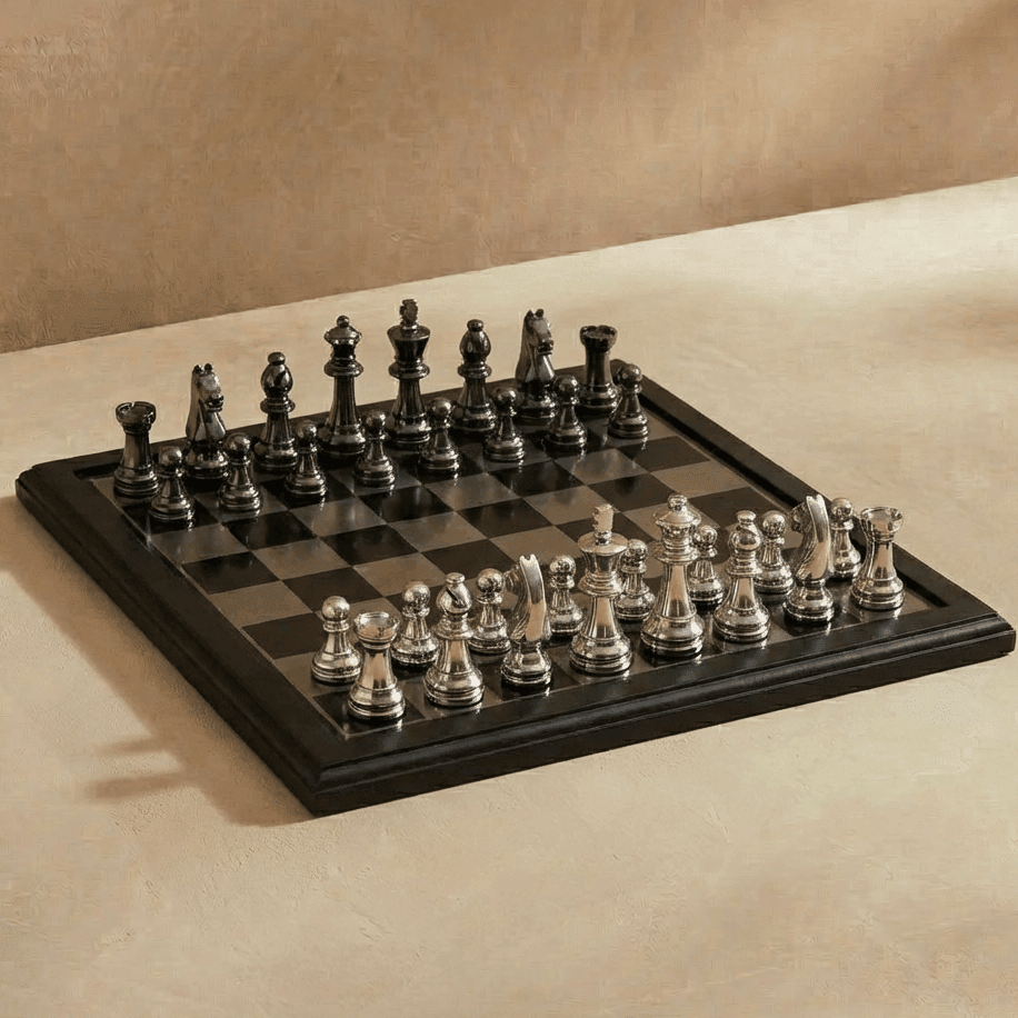 The English Opening - Black and Silver Metallic Chess Set
