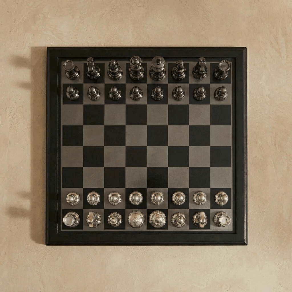 The English Opening - Black and Silver Metallic Chess Set