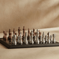 Thumbnail for Modern Rustic Metallic Chess Set - Copper and Silver Chess Set