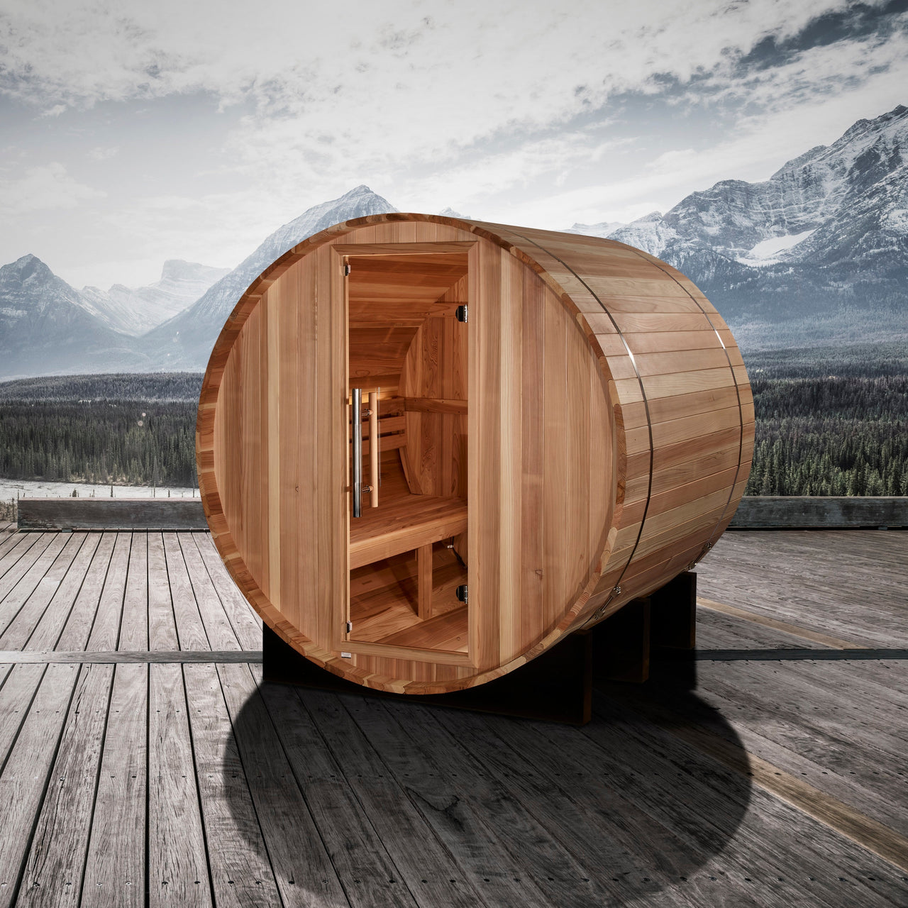 Golden Designs "St. Moritz" 2 Person Barrel Traditional Sauna -  Pacific Cedar - LUXUSFIT Luxury Exercise & Recovery Equipment
